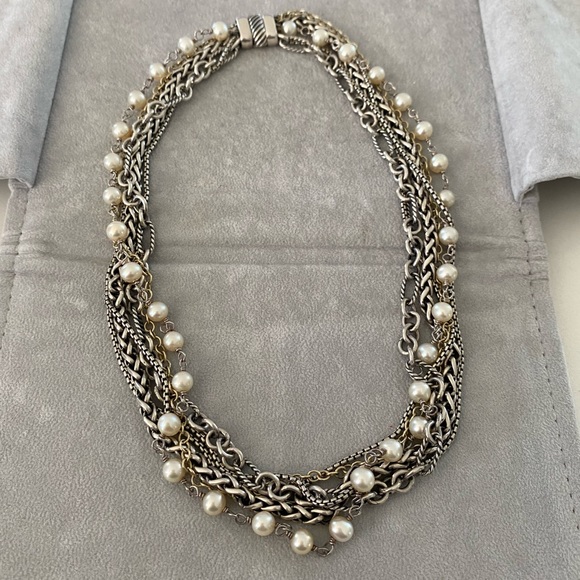 David Yurman Jewelry - David Yurman Sterling Silver & 18k Gold Six Strand Mix Chains & Pearls